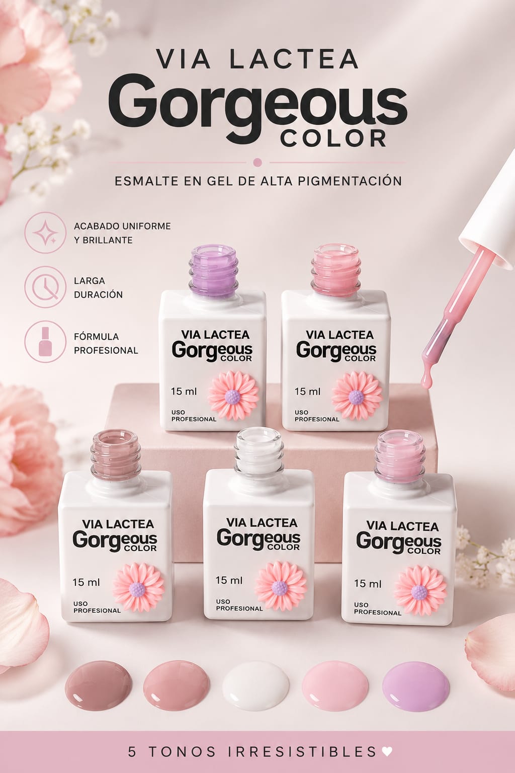 Esmaltes Semipermanente Gorgeous 15ml coleccion Via lactea