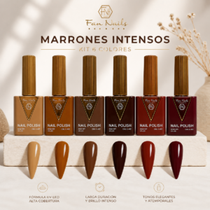 Kit de esmaltes Fan Nails en tonos marrones intensos, 6 unidades