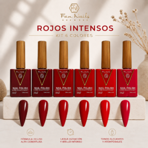 Kit de esmaltes Fan Nails en tonos Rojos Intensos, 6 unidades
