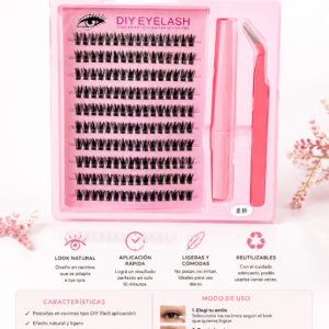 Kit de extensión de pestañas con accesorios.