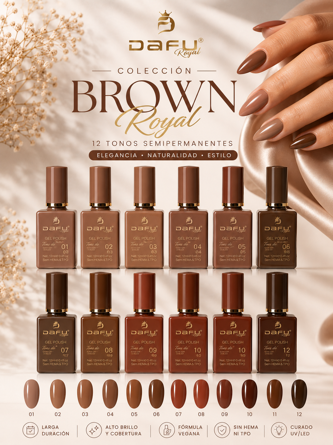 Esmalte Semipermanente Dafu 12ml, Coleccion Brown Royal